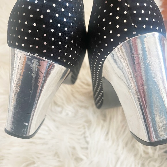 Saks Fifth Avenue Safinia Vintage 50s Black Silver Polka Dot Heels Size 8.5 - Picture 4 of 13